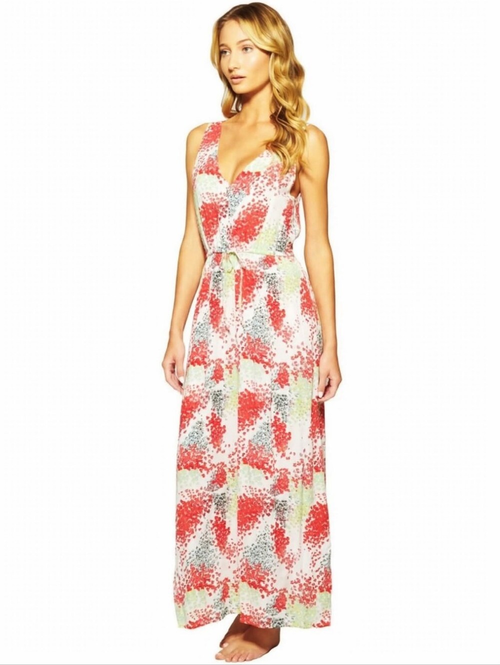 Lucky Brand Women's Floral V-Neck Maxi Sleeveless Summer Lined Dress Multi S